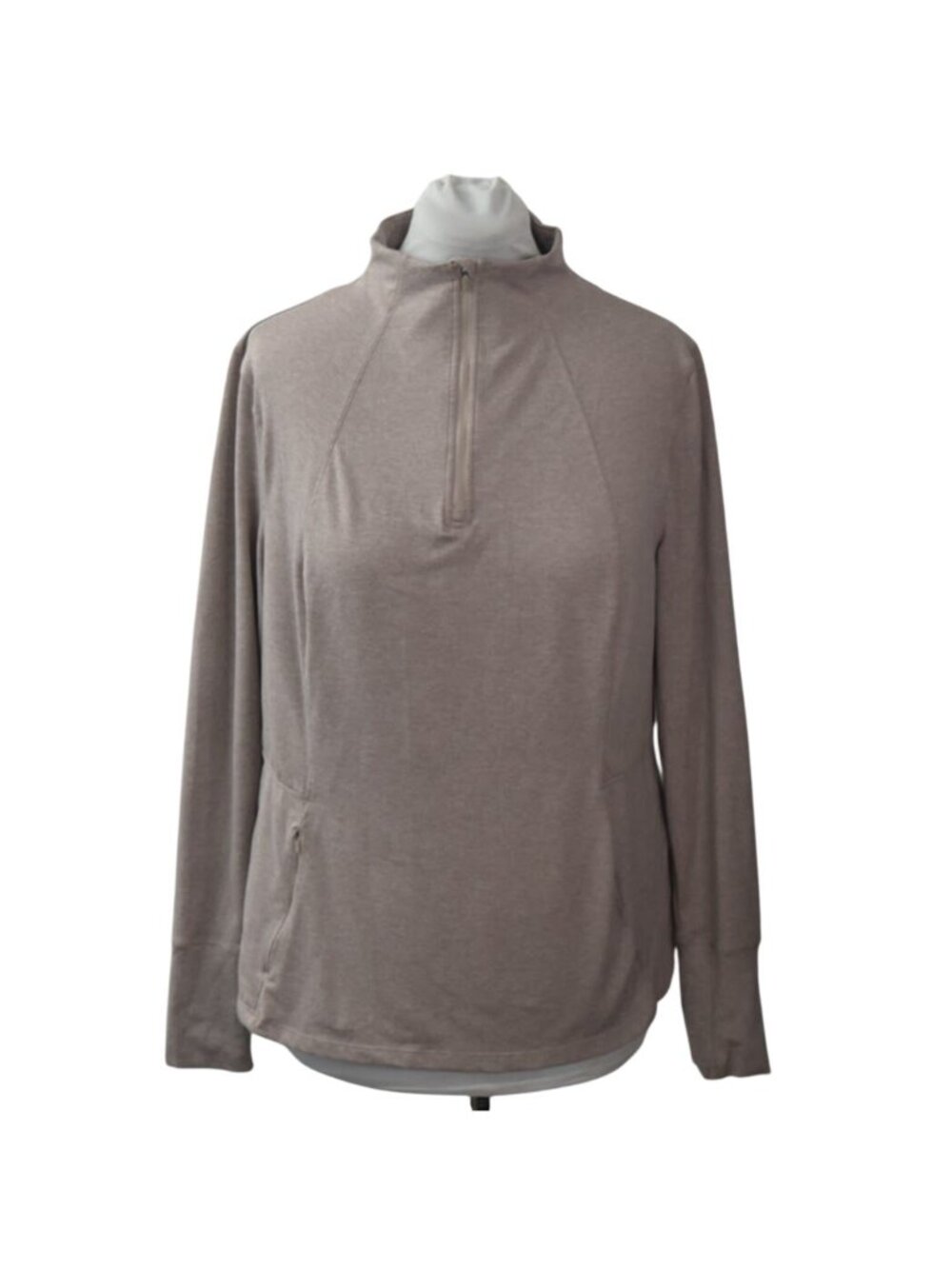 Danskin Womens Brown Quarter Zip Pullover Top XL Thumbhole Cuffs Pocket Stretch